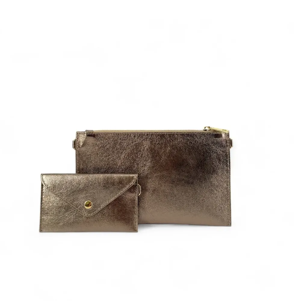 OH MY BAG Pochettes Et Trousses-Ensemble sac pochette et porte-cartes en cuir grainé ou irisé TWICE