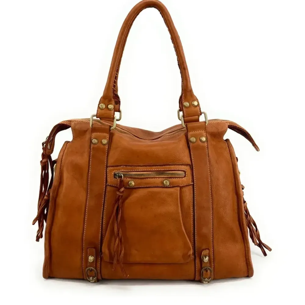 OH MY BAG Sacs De Rentrée, Bureau, Cours-Grand sac en cuir souple tannage végétal STORM XL HURRICAN camel