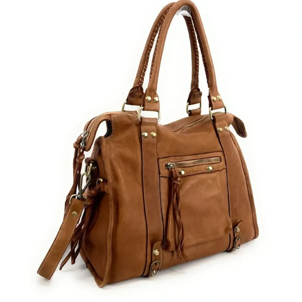 OH MY BAG Sacs De Rentrée, Bureau, Cours-Grand sac en cuir souple tannage végétal STORM XL HURRICAN camel