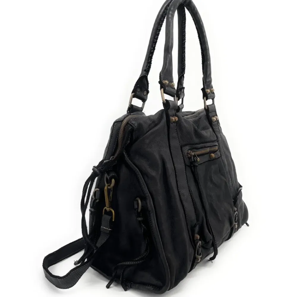 OH MY BAG Sacs En Cuir Métallisé-Grand sac porté épaule en cuir vintage STORM XL HURRICAN