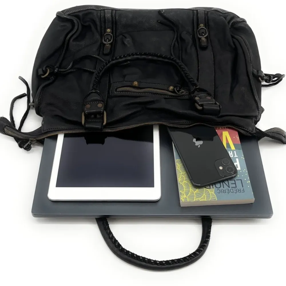 OH MY BAG Sacs En Cuir Métallisé-Grand sac porté épaule en cuir vintage STORM XL HURRICAN