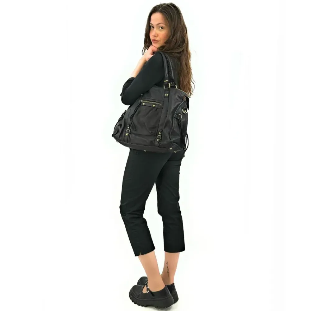 OH MY BAG Sacs En Cuir Métallisé-Grand sac porté épaule en cuir vintage STORM XL HURRICAN
