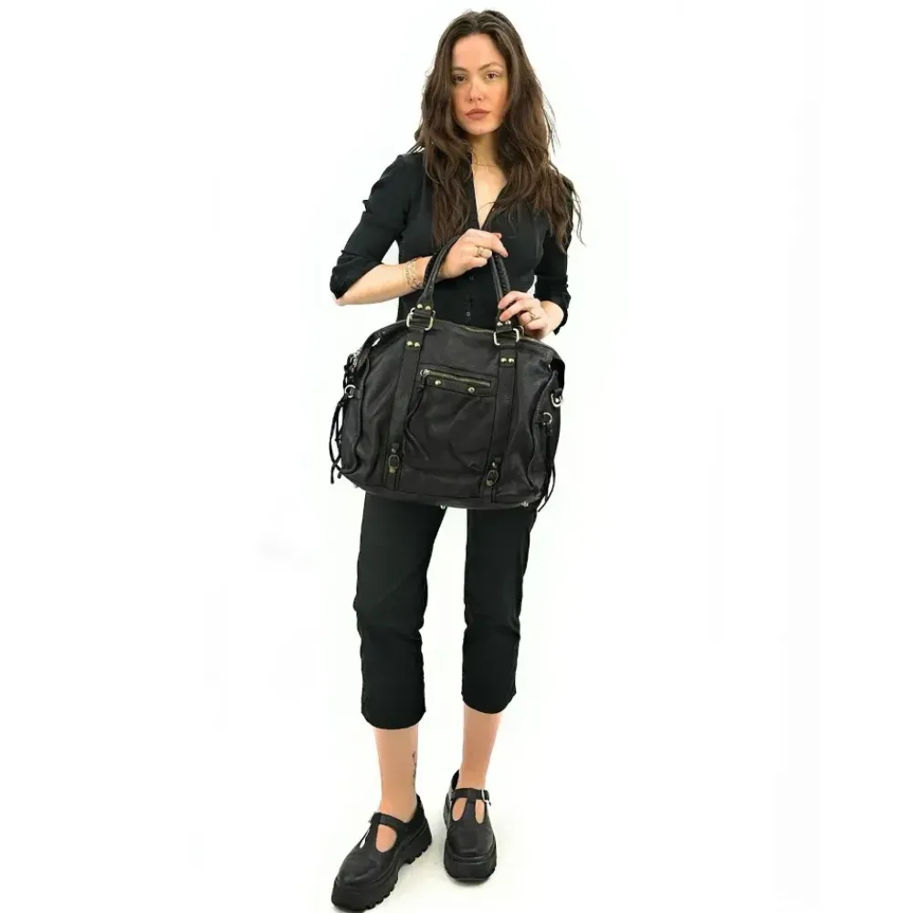 OH MY BAG Sacs De Rentrée, Bureau, Cours-Grand sac porté épaule en cuir vintage STORM XL HURRICAN noir