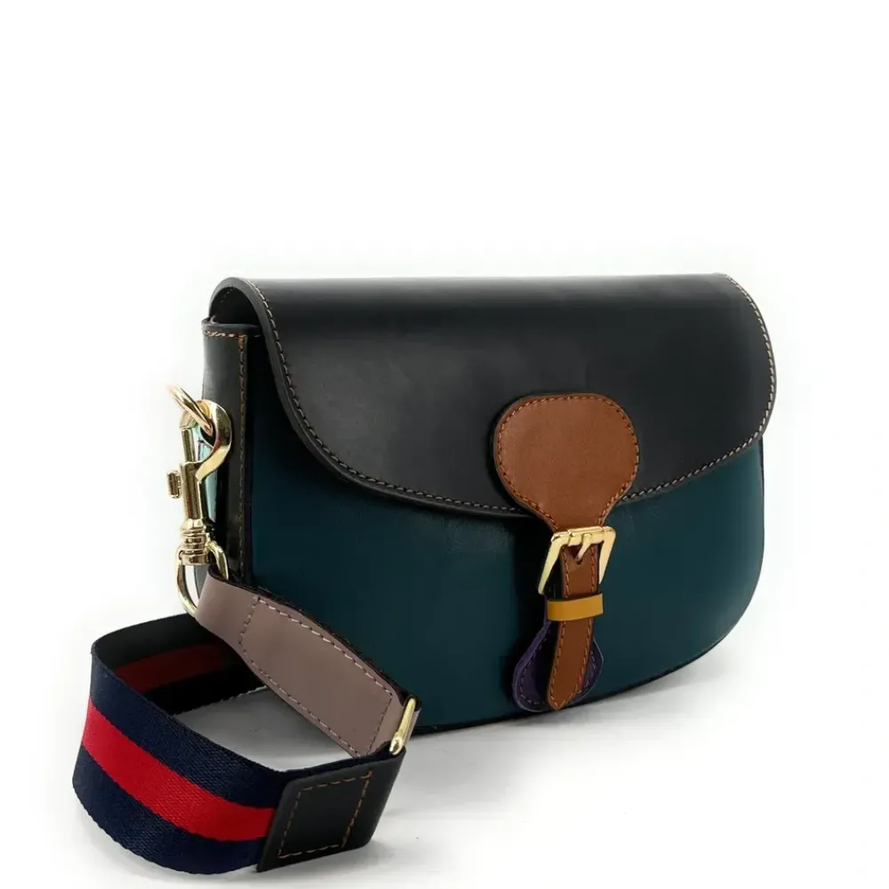 OH MY BAG Sacs Trotteurs, Sacs Camera-Sac trotteur en cuir lisse ONLY MADDY Noir et Bleu vert canard unique