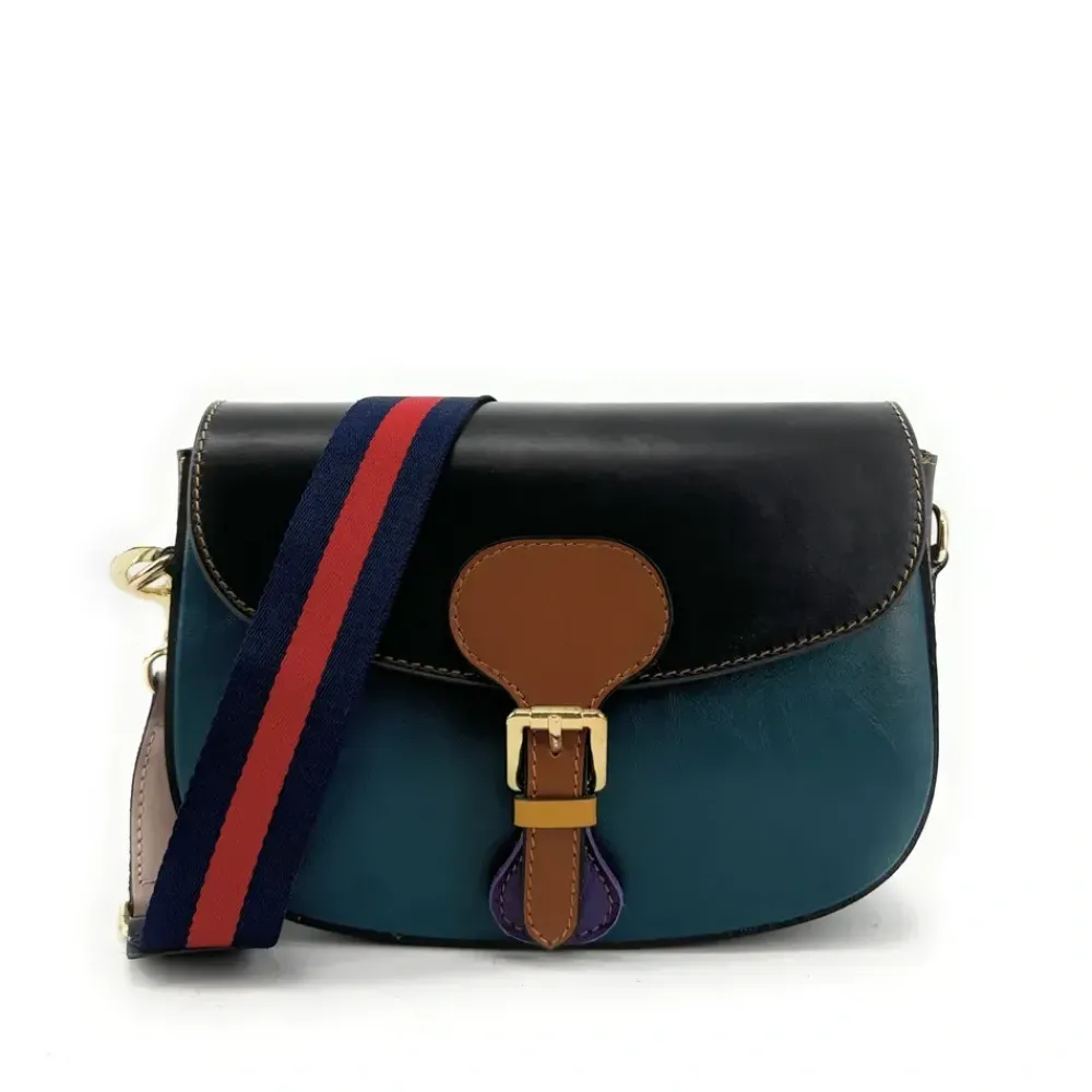 OH MY BAG Sacs Trotteurs, Sacs Camera-Sac trotteur en cuir lisse ONLY MADDY Noir et Bleu vert canard unique